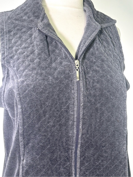 White Stag Tops - Quilted Zip Front Sleeveless Vest - Charcoal Gray Velour Soft Warm